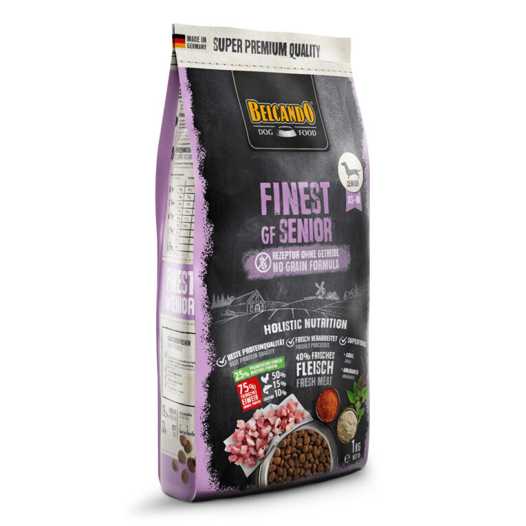Belcando - Trockenfutter - Finest GF Senior 1 kg In der Rezeptur von Belcando Finest GF Senior Hundefutter wird Getreide durch hochwertigen Amaranth ersetzt. Amaranth zählt zu den ältesten Nutzpflanzen der Menschheit und wurde bereits von den Atzteken wegen seiner kraftspendenden Eigenschaften sehr geschätzt. Die Rezeptur aus schmackhaftem und gut verträglichem Geflügelfleisch bietet Ihrem Liebling eine ausgewogene Ernährung und ist bestens für ernährungssensible Seniorhunde geeignet. Finest GF Senior von Belcando wird hergestellt ohne die Verwendung von Zucker und Soja. Besonders saftig wird das Futter durch den Saucen-Effekt