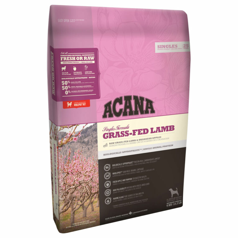 Acana - Trockenfutter - Singles Grass-Fed Lamb (getreidefrei) Acana Singles Grass-Fed Lamb ist auf die Ernährung für Hunde in allen Lebensphasen abgestimmt und versorgt Ihren Hund mit wertvollen Nährstoffen für ein gesundes und aktives Hundeleben. Deshalb enthält Acana Singles Grass-Fed Lamb viel Protein aus nahrhaftem Lammfleisch und wertvollen Innereien vom Lamm aus Weidehaltung. Das schmackhafte Futter wird außerdem mit jeder Menge vitaminreichem Obst und Gemüse wie Äpfeln