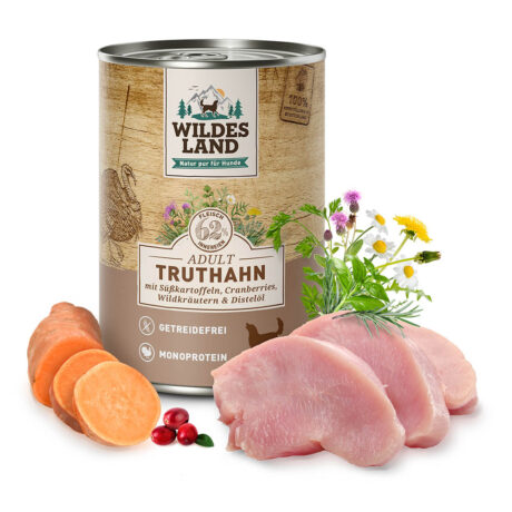 Wildes Land | Truthahn mit Süßkartoffel, Cranberries, Wildkräutern und Distelöl | Classic Adult | 12 x 400 g