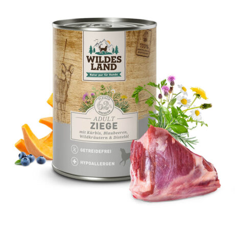 Wildes Land | Ziege mit Kürbis, Blaubeeren, Wildkräutern und Distelöl | Classic Adult | 6 x 400 g