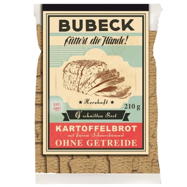Bubeck - Kausnack - G'schnitten Brot Bubecks natürlicher Snack G'schnitten Brot (Kartoffelbrot) wird vollständig ohne Getreide