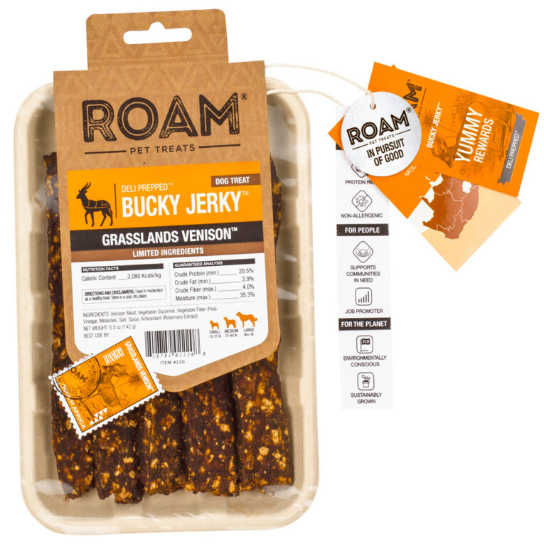 Roam Pets Treats - Hundesnack - Springbock Kaustreifen Bucky Jerky (getreidefrei) Die Springbock Kaustreifen Bucky Jerky von Roam Pets Treats sind ein proteinhaltiger Hundesnack