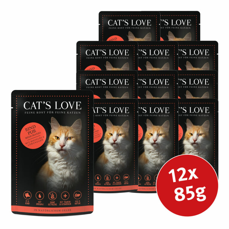 Cat’s Love Nassfutter Rind Pur mit Distelöl & Löwenzahn 12x85g
