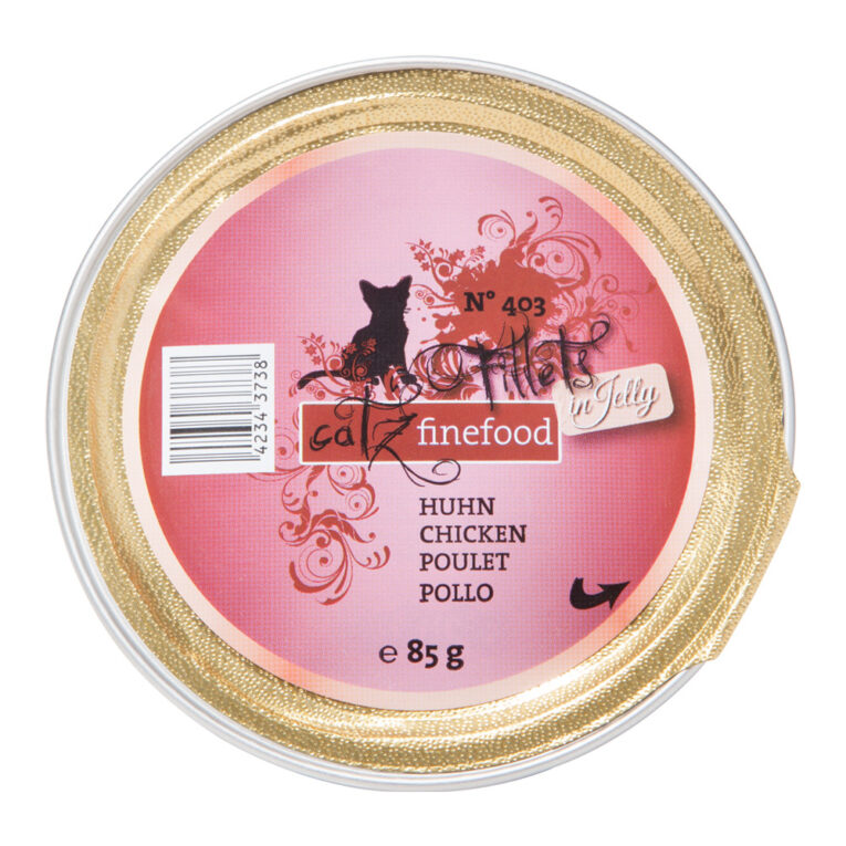 catz finefood - Nassfutter - Fillets No. 403 Huhn (getreidefrei) Mit dem Nassfutter catz finefood Fillets No. 403 Huhn verwöhnen Sie Ihre Katze mit einem delikaten Nassfutter in höchster Qualität. Die Zusammensetzung aus erstklassigem Hühnerfilet in Kombination mit köstlichem Gelee enthält weder Getreide noch Reis und ist damit auch für ernährungssensible Samtpfoten geeignet. Dank der Zugabe von Chiasamen