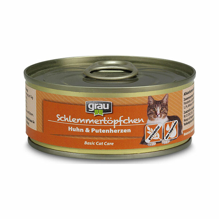 grau - Basic Cat Care Nassfutter Schlemmertöpfchen - Huhn mit Putenherzen: Katzen benötigen eine tiergerechte