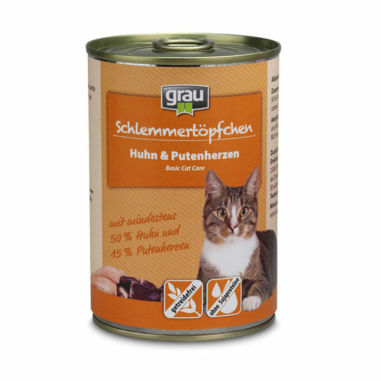 grau - Basic Cat Care Nassfutter Schlemmertöpfchen - Huhn mit Putenherzen: Katzen benötigen eine tiergerechte