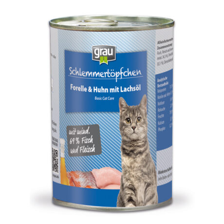 grau | Forelle & Huhn mit Lachsöl | Schlemmertöpfchen | 6 x 400 g