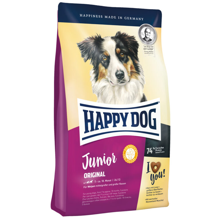 Happy Dog - Trockenfutter - Supreme Young Junior Original Junghunde benötigen in der zweiten Wachstumsphase eine ausgewogene Ernährung mit moderatem Proteingehalt für ein langsames