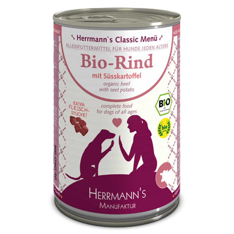 Herrmann’s - Nassfutter - Bio-Rind mit Süßkartoffeln (getreidefrei) Wenn Ihr Hund unter einer Allergie leidet