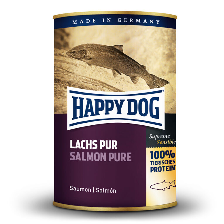 Happy Dog Lachs Pur Lachs Pur von Happy Dog überzeugt durch eine getreidefreie Rezeptur ohne Soja und Zucker. Das Alleinfutter eignet sich für erwachsene Hunde. Happy Dog Lachs Pur wird in Deutschland hergestellt. Lachs Pur von Happy Dog im Überblick Alleinfutter 100% Lachs Adult Hundefutter Made in Germany Getreidefrei Ohne Zucker & Soja