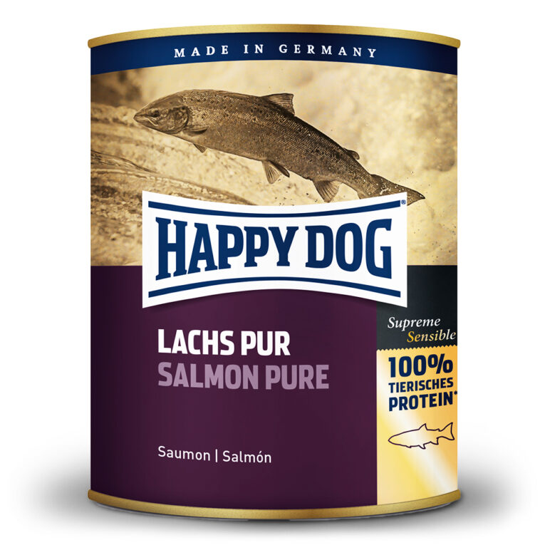 Happy Dog Lachs Pur Lachs Pur von Happy Dog ist ein Alleinfutter für erwachsene Hunde. Das Nassfutter enthält weder Getreide noch Soja oder Zuckerzusatz. Statdessen besteht es zu 100% aus Lachsfleisch. Lachs Pur wird in Deutschland hergestellt. Happy Dog Lachs Pur eignet sich durch seine monoproteine Rezeptur besonders für Hunde mit Futtermittelunverträglichkeiten. Lachs Pur im Überblick 100% Lachs Ohne Soja u& Zucker Getreidefrei Single-Protein In Deutschland hergestellt Alleinfutter Für erwachsene Hunde