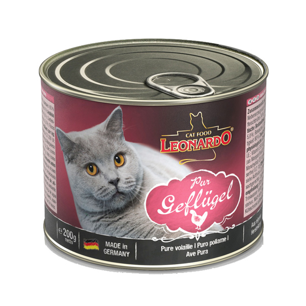 Leonardo - Nassfutter - Geflügel pur (getreidefrei) Geflügel pur ist ein Nassfutter für Katzen und bietet pures Geflügelfleisch
