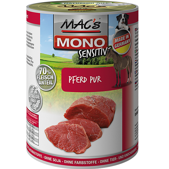 Mac’s - Nassfutter - Mono Sensitive Pferd Pur (getreidefrei) Sollte ihr Hund einen empfindlichen Magen haben