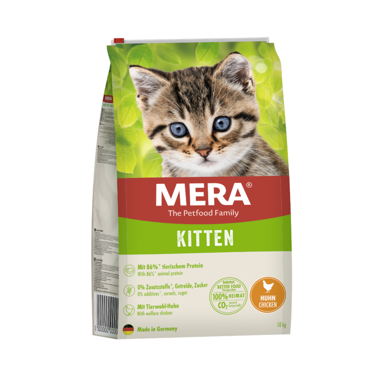 Mera Cats Kitten Huhn 10 kg MERA THE PETFOOD FAMILY. AUS LIEBE ZUM TIER UND ZUR NATUR. Wir lieben Tiere. Damit fing vor über 70 Jahren alles an. Mit dieser Liebe und mit dem Wunsch