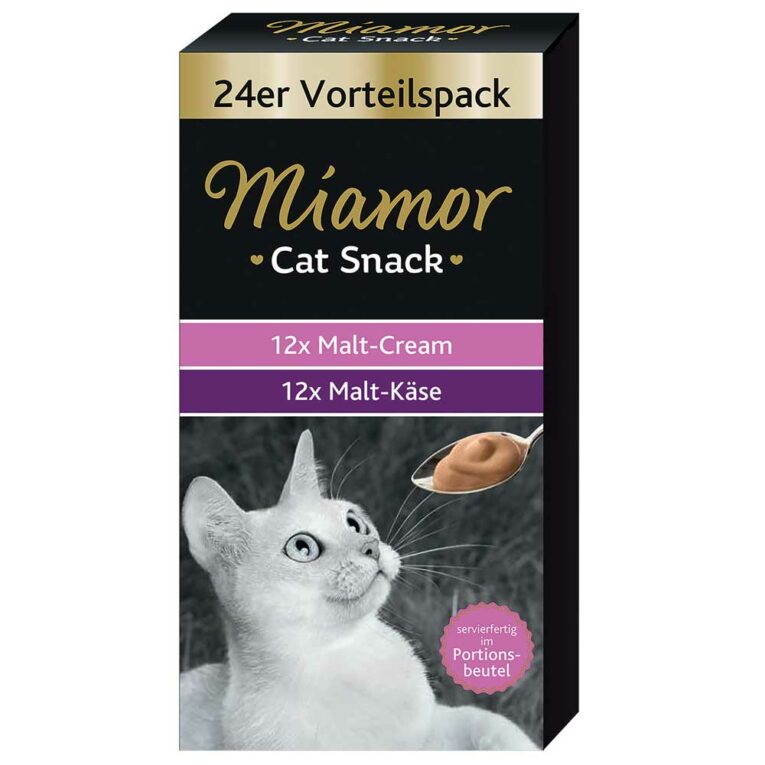 Miamor - Katzensnack - Cat Snack Malt-Cream Vorteilspack Miamor Cat Snack Malt-Cream ist eine Kombination aus Liquid Snack und leckere Creme. Der Vorteilspack enthält 12 x die Geschmacksrichtung Malt-Cream und 12 x Malt-Käse. Dabei ist der Katzensnack Malt-Cream von Miamor ist nicht nur ein leckerer Snack