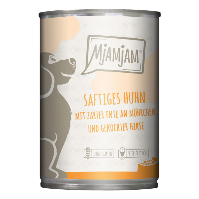 Mjamjam - Nassfutter - Saftiges Huhn mit zarter Ente (glutenfrei) Mjamjam Nassfutter Saftiges Huhn mit zarter Ente bietet alles