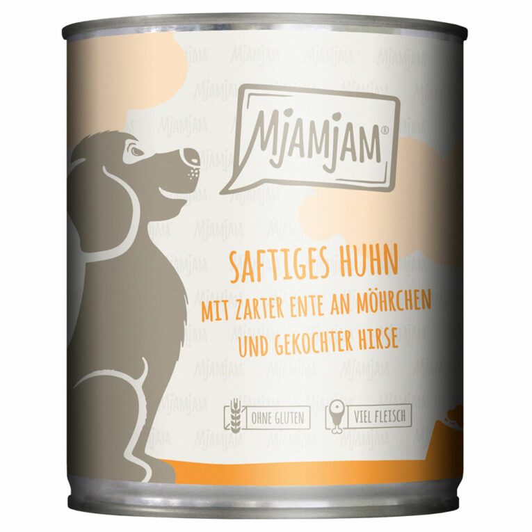 Mjamjam - Nassfutter - Saftiges Huhn mit zarter Ente (glutenfrei) Mjamjam Nassfutter Saftiges Huhn mit zarter Ente bietet alles