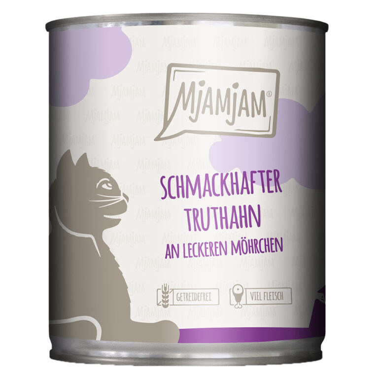 Mjamjam – Nassfutter – Schmackhafter Truthahn an leckeren Möhren Das Nassfutter Schmackhafter Truthahn mit leckeren Möhren von Mjamjam für ausgewachsene Katzen besticht durch einen hohen Anteil an Truthahnfleisch als einzige tierische Proteinquelle