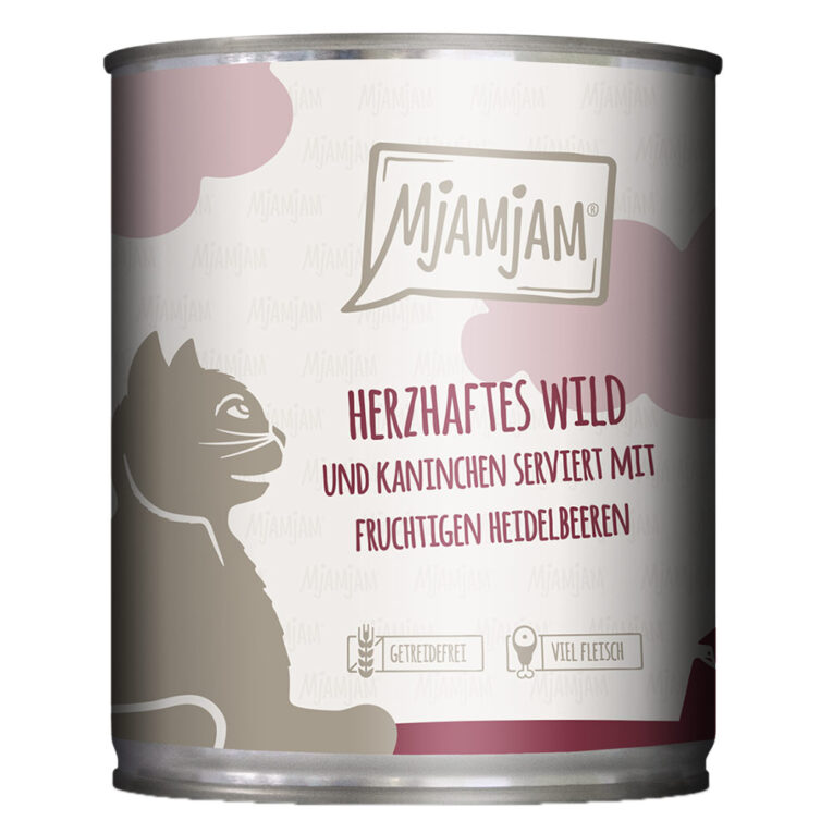 Mjamjam - Nassfutter - Herzhaftes Wild und Kaninchen (getreidefrei) Mjamjam Nassfutter Herzhaftes Wild und Kaninchen mit fruchtigen Heidelbeeren bietet alles