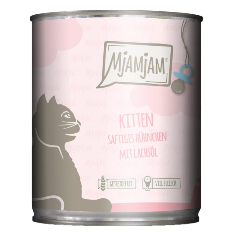 Mjamjam – Nassfutter – Kitten saftiges Hühnchen mit Lachsöl Das leckere Nassfutter Kitten saftiges Huhn mit Lachsöl von Mjamjam versorgt Ihre junge Katze mit allen wichtigen Vitaminen und Nähstoffen
