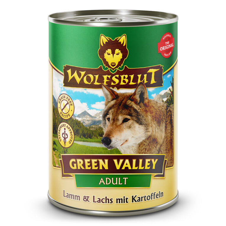 Green Valley - Lamm & Lachs mit Kartoffeln Die Rezeptur von GREEN VALLEY Nassfutter verbindet die Nahrung des Wolfs mit den neuesten wissenschaftlichen Erkenntnissen über richtige Hundeernährung. In den Rocky Mountains Nordamerikas