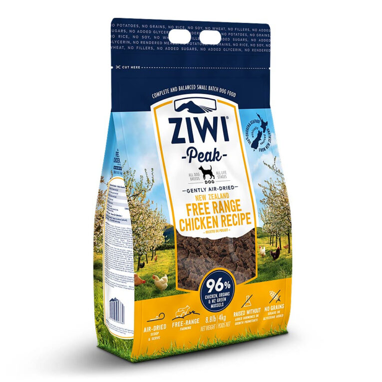 Ziwi Peak - Trockenfutter - Air Dried Dog Food Free-Range Chicken (getreidefrei) Das luftgetrocknete Ziwi Peak Hundefutter Air Dried Free-Range Chicken ist ein hochwertiges Alleinfuttermittel für Hunde aller Rassen und Altersstufen. Die Zusammensetzung mit leckerem Freiland-Huhn macht das Hundefutter dabei besonders schmackhaft. Zur Verfeinerung enthält das Trockenfutter Seetang