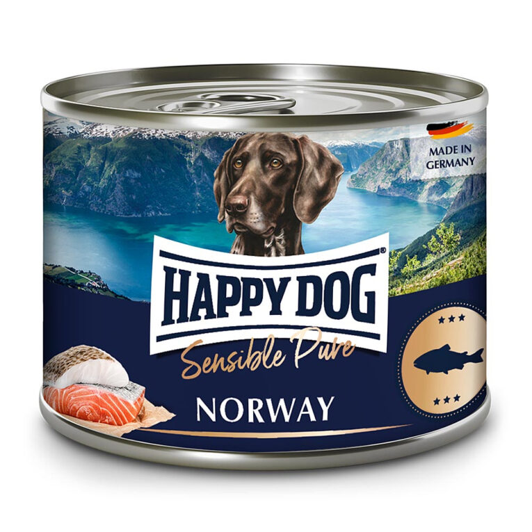 Happy Dog Sensible Pure Norway Happy Dog Sensible Pure Norway Nassnahrung wird zu 100 % aus wertvollem Seefisch und -nebenerzeugnissen in Deutschland hergestellt. Es enthält keinerlei Getreide und wird ohne Zuckerzusatz hergestellt. Durch die Verwendung von Seefisch als alleiniger tierischer Proteinquelle eignet es sich besonders zur Fütterung bei Futtermittelunverträglichkeiten. Sensible Pure Norway kann als Alleinnahrung gefüttert werden oder in Kombination mit Happy Dog Flockenmixer oder Happy Dog Trockenfutter. Hier eignen sich ideal Happy Dog Supreme Sensible Ireland oder Karibik. Das Nassfutter Sensible Pure Norway von Happy Dog im Überblick: Ohne zugesetztes Getreide Ohne künstliche Farbstoffe Ohne zugesetzten Zucker Ohne künstliche Aromastoffe 100% tierisches Protein am Gesamtprotein