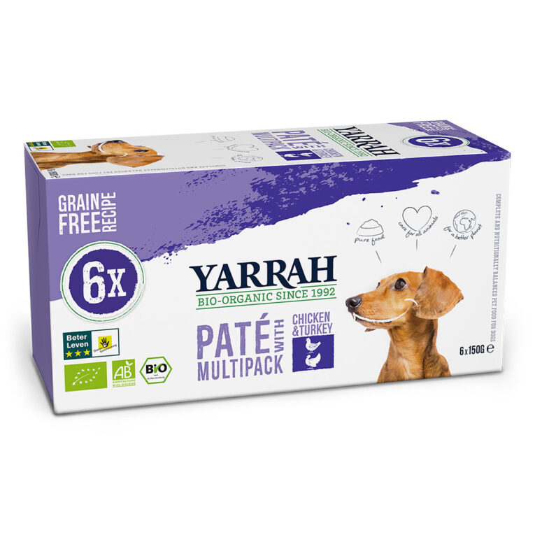 Yarrah Bio Hund Schale Multipacks Pastete getreidefrei Huhn & Truthahn Das Bio Paté Nassfutter mit Huhn