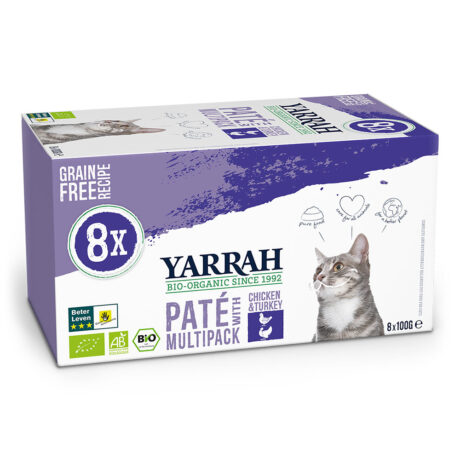 Yarrah | Bio Katze Schalen Multipack Pastete getreidefrei Huhn & Truthahn | 8 x 100 g