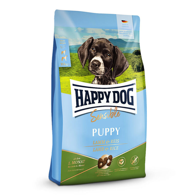 Happy Dog Supreme Sensible Puppy Lamm & Reis Happy Dog Sensible Puppy mit gut verträglichem Lamm und leicht verdaulichem Reis ist ideal abgestimmt auf die Bedürfnisse von Welpen ab dem 1. Monat. Dank seiner geflügelfreien Rezeptur ist Sensible Puppy auch sehr gut für sensible Hunde geeignet. Eine ausgewogene Ernährung mit wertvoller Neuseeland-Muschel und Vitamin C unterstützt eine optimale Entwicklung. Basierend auf dem Happy Dog Natural Life Concept® wird dein Liebling mit allem versorgt