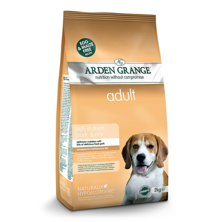 Arden Grange Adult reich an frischem Schweinefleisch & Reis Arden Grange Adult reich an frischem Schweinefleisch und Reis ist ein Premium-Alleinfuttermittel für normal aktive erwachsene Hunde. Es enthält hochwertiges Schweinefleisch in einer sorgfältig ausgewogenen Rezeptur