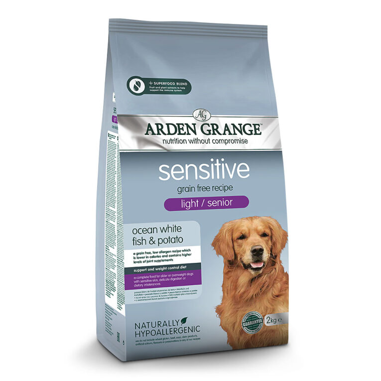 Arden Grange Light / Senior mit ozeanischem Weißfisch & Kartoffel getreidefrei Arden Grange Sensitive Light/Senior Weißfisch und Kartoffel ist ein ernährungsphysiologisch vollwertiges Trockenfutter