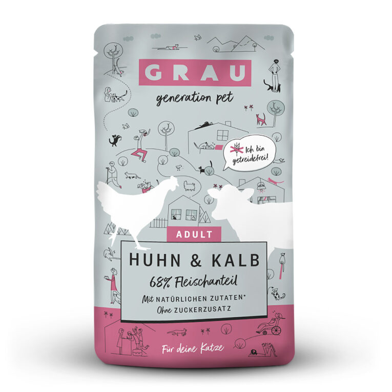grau Huhn& Kalb Huhn ist eine leicht verdauliche und magere Proteinquelle und liefert Ihrem Vierbeiner schonend die Energie für all eure Abenteuer. Es ist daher eine gute Wahl für sensible Fellnasen. Kalbfleisch liefert viele Proteine und ist gut bekömmlich. Zudem versogt es Ihre Samtpfote mit wichtigen Vitaminen und Spurenelementen