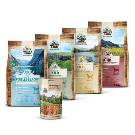 Wildes Land | Trockenfutter Probierpaket klein | Classic Adult | 4 x 1 kg + 70 g