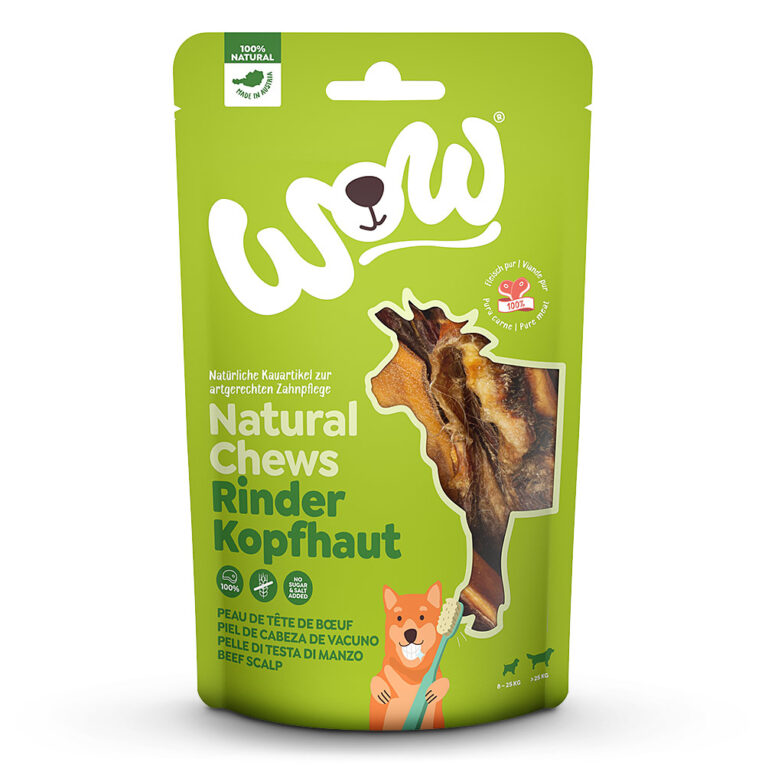 WOW Rinderkopfhaut Natural Chews Rinderkopfhaut Natürliche Kauartikel zur artgerechten Zahnpflege Die Snacks Rinderkopfhaut von WOW im Überblick: R eines Naturprodukt: 100% Rind Natürlicher
