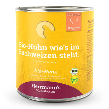 Herrmann's | Adult Bio-Huhn mit Fenchel, Zucchini und Buchweizen | Selection | 12 x 800 g