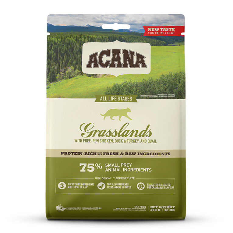 Acana - Trockenfutter - Regionals Grasslands (getreidefrei) Acana Regionals Grasslands ist auf die Ernährung von Katzen in allen Lebensphasen abgestimmt und versorgt Ihre Samtpfote mit wertvollen Nährstoffen für ein gesundes und aktives Katzenleben. Deshalb enthält Acana Regionals Grasslands viel Protein aus nahrhaftem Lammfleisch
