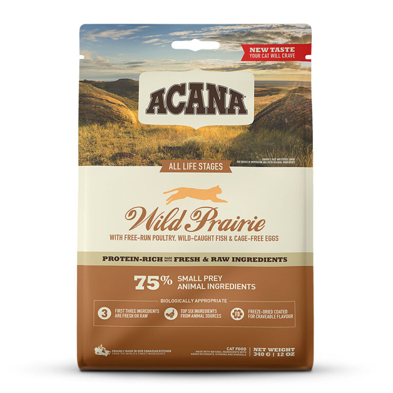 Acana - Trockenfutter - Regionals Wild Prairie (getreidefrei) Acana Regionals Wild Prairie ist auf die Ernährung von Katzen in allen Lebensphasen abgestimmt und versorgt Ihre Samtpfote mit wertvollen Nährstoffen für ein gesundes und aktives Leben. Deshalb enthält Acana Regionals Wild Prairie viel Protein aus nahrhaftem Hühner- und Truthahnfleisch aus artgerechter Freilandhaltung und frisch gefangenem Fisch. Die verschiedenen Fleischsorten werden frisch oder roh in "ganze-Beute" Portionen verarbeitet. Das schmackhafte Futter wird außerdem mit einer Vielzahl an vitaminreichem Obst und Gemüse aus regionaler Erzeugung zubereitet. Die ausgewogene Rezeptur ist ein wahrer Gaumenschmaus für Ihren Vierbeiner und versorgt ihn so natürlich wie möglich mit wichtigen Nähr- und Vitalstoffen. Die Regionals-Linie von Acana hat einen besonders hohen Fleischanteil von 75 Prozent. Dabei wird sowohl rohes als auch getrocknetes Fleisch verarbeitet