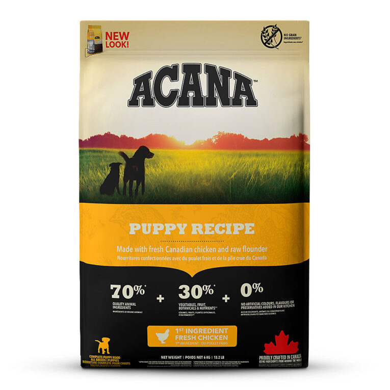 Acana - Trockenfutter - Heritage Puppy & Junior (getreidefrei) Acana Heritage Puppy & Junior ist ein natürliches Trockenfutter für Welpen aller Hunderassen. Die Rezeptur basiert überwiegend auf Fleisch und enthält nur wenige Kohlenhydrate auf Kartoffelbasis. Frische Volleier von regionalen Farmen