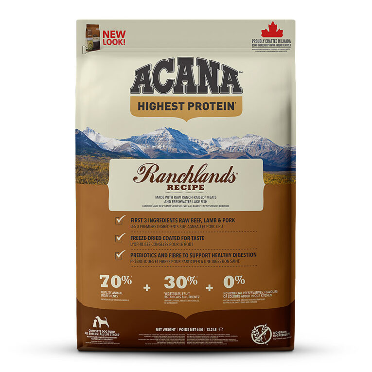 Acana - Trockenfutter - Regionals Ranchlands (getreidefrei) Acana Regionals Ranchlands ist auf die Ernährung von Hunden in allen Lebensphasen abgestimmt und versorgt Ihren Hund mit wertvollen Nährstoffen für ein gesundes und aktives Hundeleben. Deshalb enthält Acana Regionals Ranchlands viel Protein aus nahrhaftem Angus-Rindfleisch