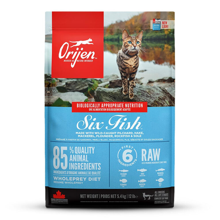 Orijen - Trockenfutter - Six Fish Cat (getreidefrei) Orijen Six Fish Cat ist ein Katzenfutter für Katzen aller Rassen. Zur Unterstützung des Muskelaufbaus liefert das getreidefreie Trockenfutter reichlich Proteine und Fette aus frischem Fisch. Zudem können ein geringer Kohlenhydratanteil und die niedrig glykämische Zusammensetzung einen stabilen Blutzuckerspiegel fördern und für ein optimales Körpergewicht Ihrer Katze sorgen. Die Zusammensetzung aus viel frischem