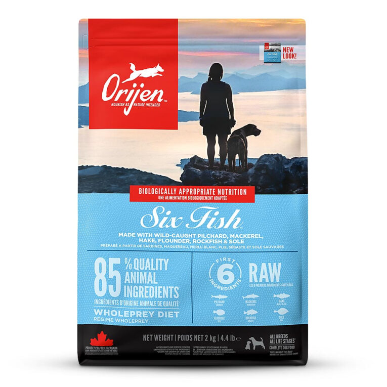 Orijen - Trockenfutter - Six Fish (getreidefrei) Orijen Six Fish ist ein Hundefutter für ausgewachsene Hunde aller Rassen. Zur Unterstützung des Muskelaufbaus liefert das getreidefreie Trockenfutter reichlich Proteine und Fette aus frischem Fisch. Zudem können ein geringer Kohlenhydratanteil und die niedrig glykämische Zusammensetzung ohne Kartoffeln für einen stabilen Blutzuckerspiegel sorgen und ein optimales Körpergewicht fördern. Gleichzeitig wird Ihr Vierbeiner mit Energie versorgt. Die Zusammensetzung aus viel frischem