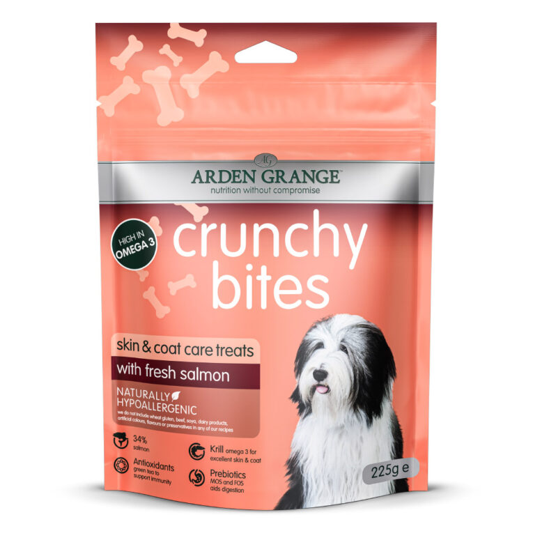 Arden Grange Crunchy Bites mit frischem Lachs Die Tasty Crunchy Bites von Arden Grange sind die perfekte Belohnung im Training oder einfach für Zwischendurch. Gut drauf und Gutes drin: die Tasty Crunchy Bites stecken voller nahrhafter Zutaten und Geschmack. Alle Rezepturen enthalten gelenkunterstützende Inhaltsstoffe