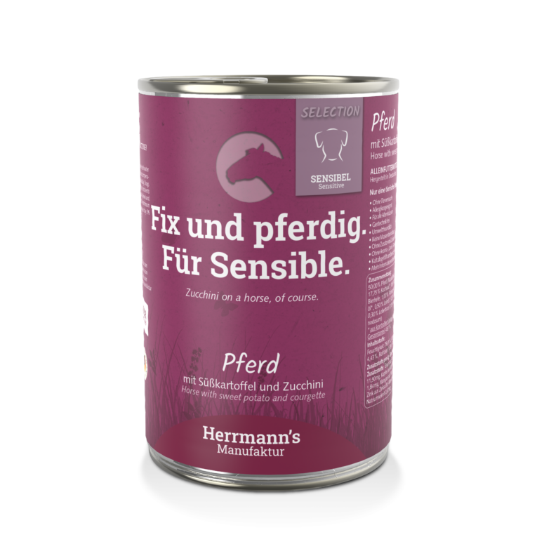 Herrmann’s - Nassfutter - Selection Sensibel Pferd mit Süßkartoffeln und Zucchini (getreidefrei) Dieses neue hochwertige Nassfutter Pferd mit Süßkartoffel und Zucchini der Selection-Linie Sensibel von Herrmann’s beinhaltet Zutaten in hochwertiger Qualität und verzichtet in seiner Zusammensetzung ganz auf Getreide