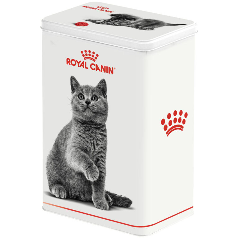 Royal Canin - Zubehör - Futterdose Kitten Tin Die Futterdose Kitten Tin von Royal Canin bietet eine praktische Dose zur Aufbewahrung oder zum Transportieren von Katzenfutter. Die Dose hat ein schlichtes Design und hilft dabei