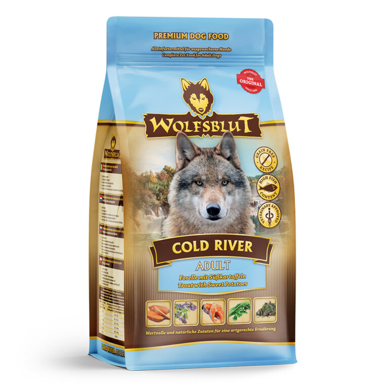 Cold River Adult Trockenfutter mit Forelle und Süßkartoffel Auf einen Blick: Hundeernährung nach dem Vorbild des Wolfes Rezeptur mit natürlichen Inhaltsstoffen Frische und gut bekömmliche Forelle als Hauptbestandteil Forelle und Lachs enthalten einen hohen Anteil an Omega-3-Fettsäuren
