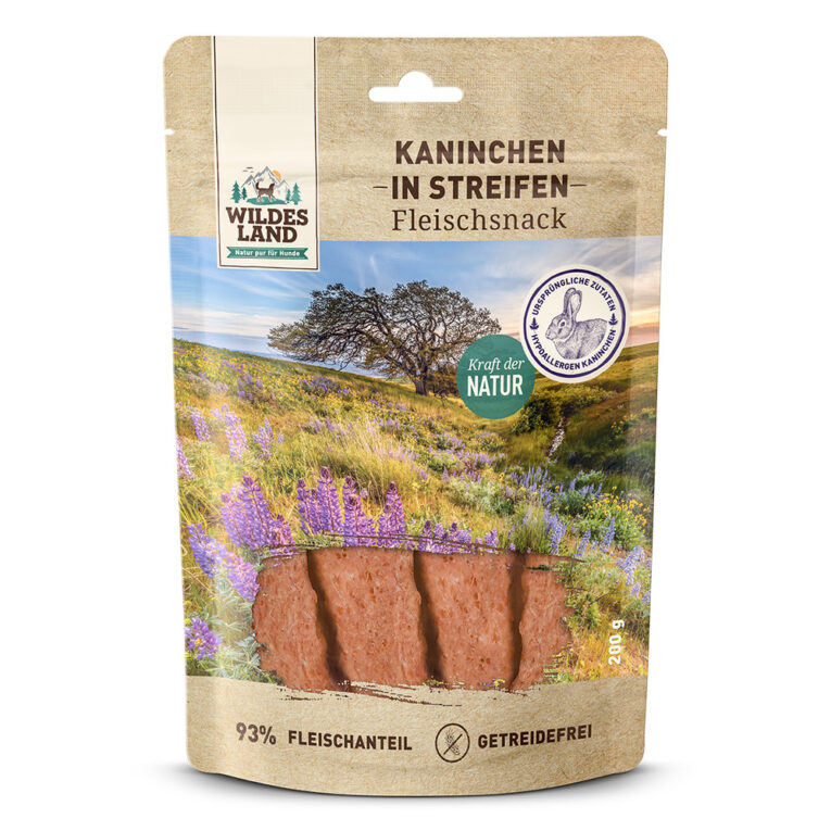 Wildes Land Kaninchenfleisch in Streifen Der Wildes Land Fleischsnack Kaninchen in Streifen basiert auf der Ursprünglichkeit und Kraft der Natur. Schonend luftgetrocknet hat der fleischige getreidefreie Snack eine eine ausgezeichnete Akzeptanz und Verträglichkeit bei Hunden. Als ganze Streifen oder in Stückchen zerkleinert ist dieser getreidefreie Snack eine ideale artgerechte Belohnung für das Training oder zwischendurch und gibt Ihnen die Möglichkeit