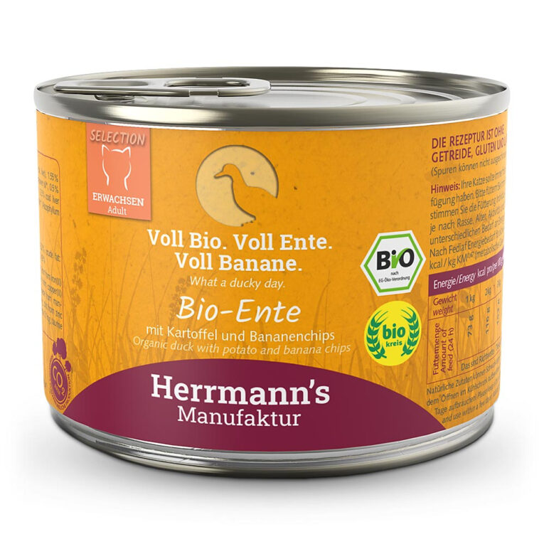 Herrmann's Selection Adult Bio-Ente mit Kartoffeln und Bananenchips oder "Voll Bio. Voll Ente. Voll Banane." Was ist drin? 94