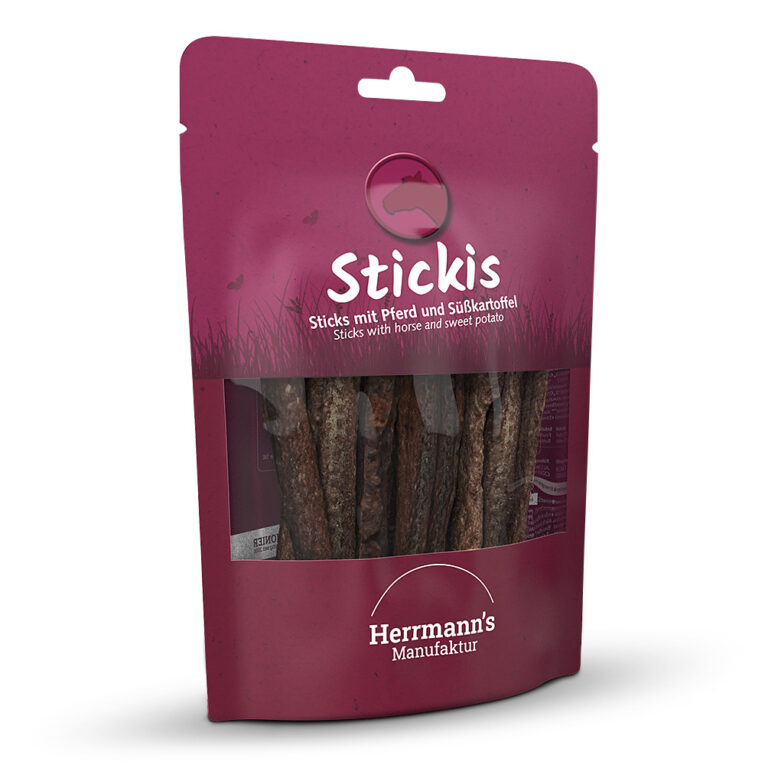 Herrmanns Stickis Pferd mit Süßkartoffeln Was ist drin? 59 % Muskelfleisch vom Pferd ist mager und allergenarm