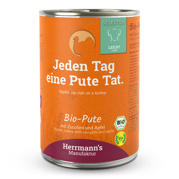 Herrmann's Selection Light Bio Pute mit Zucchini und Apfel oder "Jeden Tag eine Pute Tat." Was ist drin? 50 % Bio-Pute